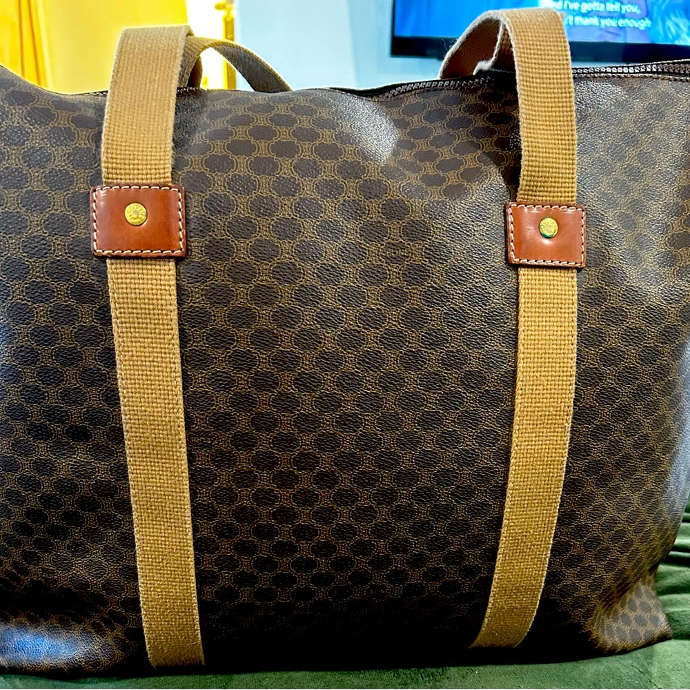 CELINE Macadam Weekender Tote/Travel Bag Brown PVC Leather  EUC🤎M06